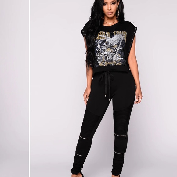 Fashion Nova Pants - FASHION NOVA | Black Yvette Motto Zipper Jogger